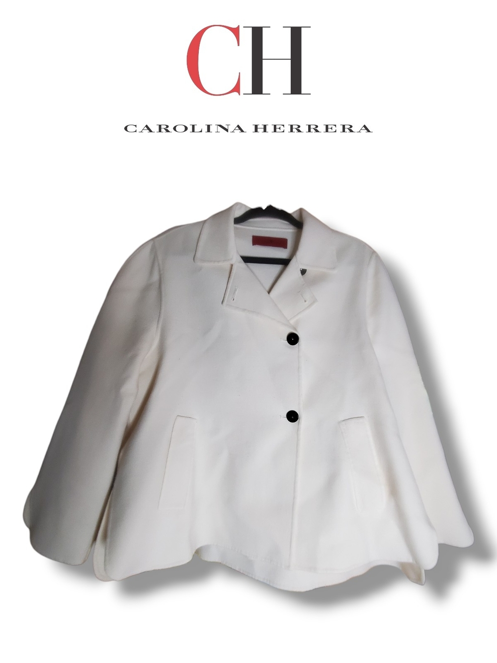 Carolina Herrera Cream Button-Front Jacket Virgin Wool Blazer Women's Size Large - Picture 7 of 11